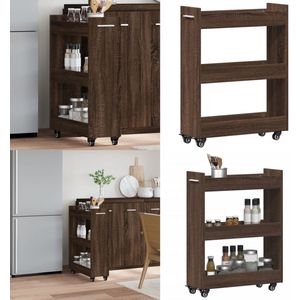 vidaXL Kast met wieltjes 60x22x79 bewerkt hout bruin eikenkleurig - Kast - Kasten - Bijzetkastje - Bijzetkast