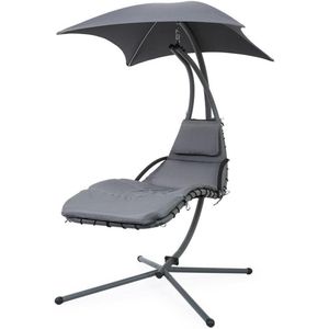 Zwevend Ligbed Donkergrijs – Met Ingebouwde Parasol – Stalen Frame – 100 kg Draagkracht