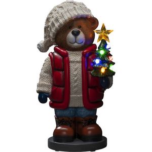 LED staande teddybeer met kerstboom | multicolor | polyresin | 38,5 x 21 cm | op batterij 3x AAA | kerstverlichting