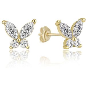 Diamanten Vlinder oorknop Goldplated (925 sterling Zilver Goldplated) Trendy Oorknop Goldplated Meisje | Cadeau Voor Vrouw