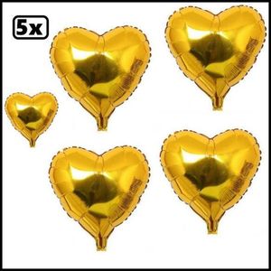 Hartjes Ballonnen Goud 5 Stuks | Folie Ballonnen set voor Valentijnsdag | Helium Ballon | Party Feest Blonnen | Romantische Versiering - 45cm