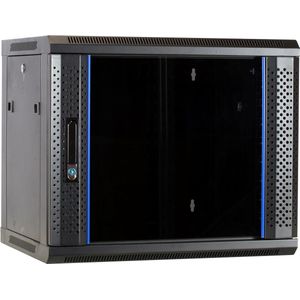 DSIT 9U wandkast / serverbehuizing ongemonteerd met glazen deur - vergrendelbaar – staal - 4x19 inch profielen – ventilatiegaten