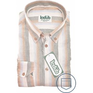 Ledub modern fit overhemd - structuur - lichtbruin gestreept - Strijkvriendelijk - Boordmaat: 41