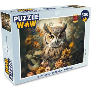 Puzzel Uil - Vogels - Bloemen - Natuur - Legpuzzel - Puzzel 500 stukjes