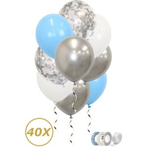 Zilveren Ballonnen Confetti Verjaardag Versiering Blauwe Helium Ballonnen Babyshower Gender Reveal Versiering – 40 Stuks