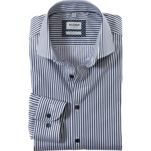 OLYMP Level 5 body fit overhemd - twill - marineblauw gestreept - Strijkvriendelijk - Boordmaat: 39