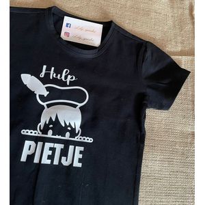 Hulp piet t-shirt- Hulppiet - Sint en piet- Shirt Zwart, opdruk Wit - Maat 8 Yr