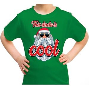 Foute kerst shirt / t-shirt - this dude is cool met stoere santa groen voor kinderen - kerstkleding / christmas outfit 140/152