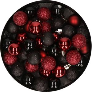 Set van 40x stuks kunststof kerstballen mix zwart en donkerrood 3 cm - Kerstversiering