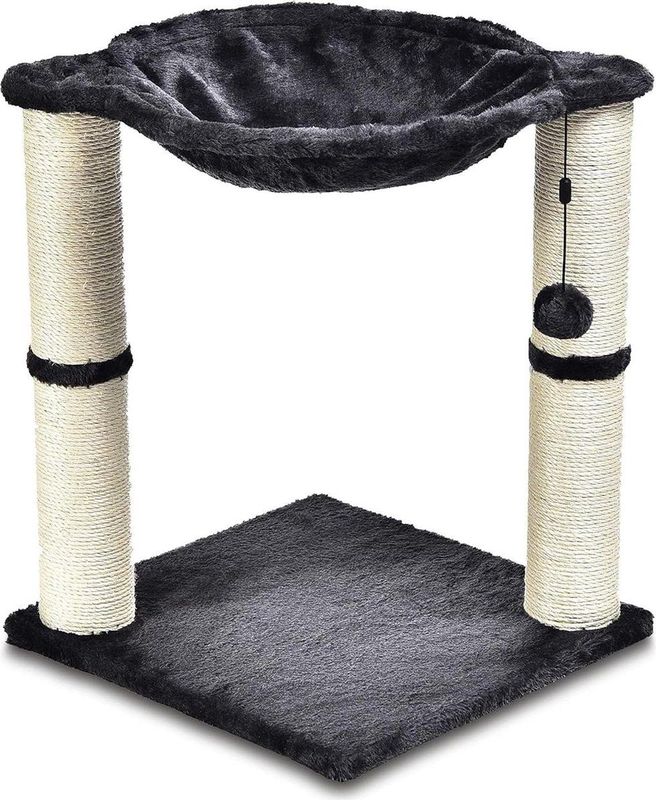 Krabpaal met hangmat - huis en krabstam - grijs - 41 x 51 x 41 cm