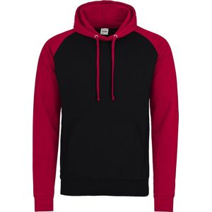 Awdis Gewoon Hoods Volwassenen Unisex Two Tone Hooded Honkbal Sweatshirt/Hoodie (Straalzwart / vuurrood)