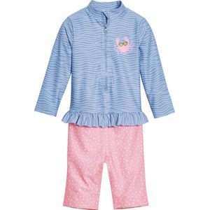 Playshoes - UV-zwempak voor meisjes - longsleeve - Krab - Lichtblauw/roze - maat 98-104cm