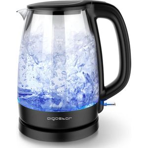 Aigostar Adam 30GOM - Glazen Waterkoker met Led verlichting - Zwart - 2200W - 1,7 Liter - Glas