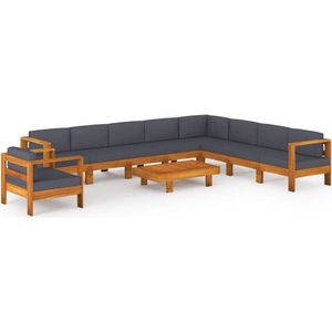vidaXL 10-delige Loungeset met donkergrijze kussens Loungeset - Tuinset - Acacia Hout - Buitendecoratie - Lounge Bank