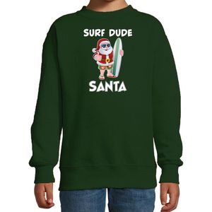 Surf dude Santa fun Kerstsweater / Kerst trui groen voor kinderen - Kerstkleding / Christmas outfit 170/176