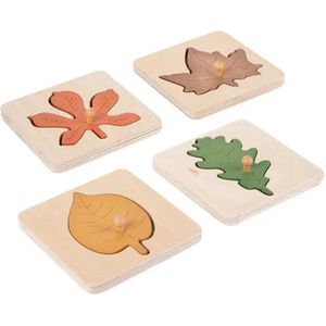 Houten blaadjes puzzel - 4 stuks - Vanaf 1 jaar - Kinderpuzzel - Educatief montessori speelgoed - Grapat en Grimms style