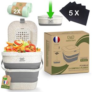 Afvalemmer voor Voedselafval met Deksel en Geurfilter - Compostbak voor de Keuken met Handvat - Set van 12 Maanden, Inclusief Koolstoffilters en Vuilniszakken