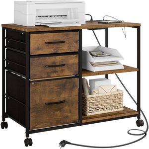 warraich-Archiefkast met laadstation, rolcontainer, gemaakt van metaal en houtmateriaal, vintage bruin