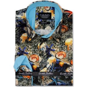 Heren Overhemd - Slim Fit - Deep Ocean Satijn - Zwart - Maat S