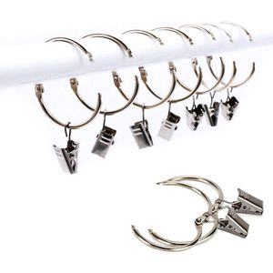Gordijnring met clips haak roestvrij staal - 25 stuks - gemakkelijk openen en sluiten - 35 cm binnendiameter - zilver