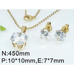 Setje rondje rvs staal ketting en oorbellen  4618