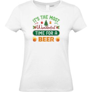 Dames t-shirt Time For A Beer | Foute Kersttrui Dames Heren | Kerstcadeau | Kerstpakket | Wit (Dames) | maat L