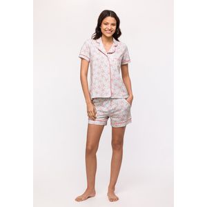 Woody doorknoop pyjama meisjes/dames - lichtblauw - all-overprint zeesterren - 241-12-YPE-Z/925 - maat M