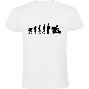 Bezorg Evolutie | Heren T-shirt | thuisbezorgd | bezorger | eten | scooter | post | Wit