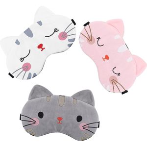3 stuks slaapmasker voor kinderen met cartoon kat - verstelbare riem - zachte blinddoek voor slapen - volwassen reizen