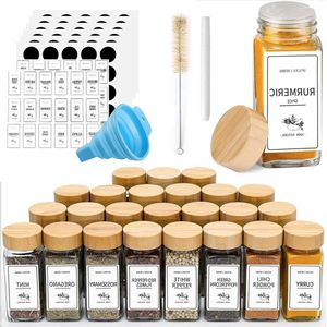 25 kruidenpotten - 4 oz glazen kruidencontainers met bamboedeksels - inclusief 120 kruidenetiketten. kruidenpotjes vierkant