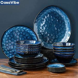 CasaVibe Luxe Bordenset - Kommen set - Borden - Dinerborden - 4 persoons - Serviesset - Blauw - Glazuur