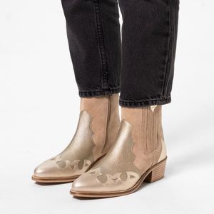 Manfield - Dames - Beige suède metallic cowboy laarzen - Maat 41