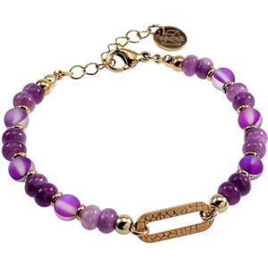 16cm tot 19cm Krallenarmband Dames - Verguld RVS - Armband met Oostenrijkse Kristallen en Paarse Engelietsteen - Verstelbaar