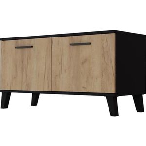 THEO 2 Deurs schoenenkast - Rustiek eiken melamine en zwarte omlijning - 8 tot 10 paar - L100 x D40 x H52 cm