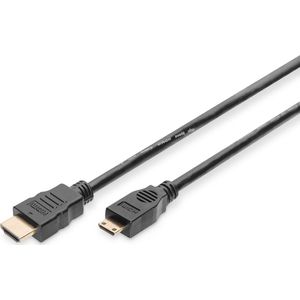 Digitus AK-330106-020-S HDMI-kabel HDMI Aansluitkabel HDMI-A stekker, HDMI-mini-C stekker 2.00 m Zwart Vergulde steekco