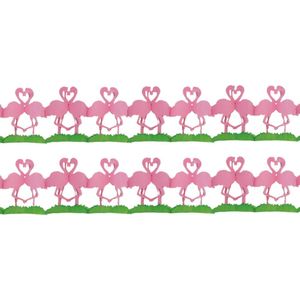 2x stuks papieren slinger flamingo vogel thema 3 meter - Tropische hawaii thema feestartikelen/versiering