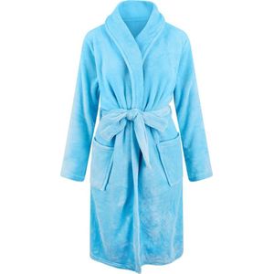 Unisex badjas fleece - sjaalkraag - lichtblauw - maat L/XL