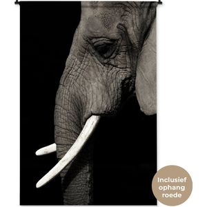 Wandkleed Dieren - Close-up van een olifant op een zwarte achtergrond Wandkleed katoen 120x180 cm - Wandtapijt met foto XXL / Groot formaat!