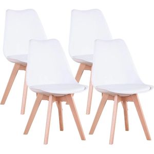 JKN Shop - Scandinavische Eetkamerstoelen - Eetkamerstoelen Set Van 4 - Massief Beukenhout Poten - Wit