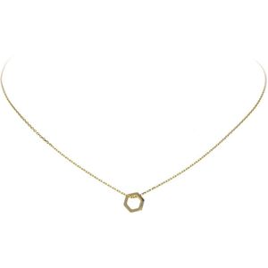 Glow ketting hexagon met zirkonia - goud 14kt - 40+3 cm