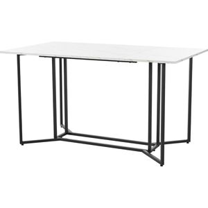 Sweiko 140 x 80cm Eettafel, Keukentafel, Unieke Metalen Frame Rechthoekige Eettafel in Moderne Marmeren Patroon Keukentafel met Verstelbare Voeten voor Eetkamer Woonkamer, Wit/Zwart