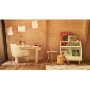 Kave Home - Witte Serwa-bureau van MDF met poten en details van massief dennenhout