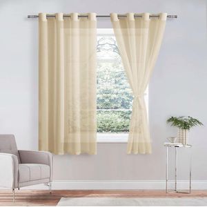 Sheer Voile gordijn, transparant gordijn met inslagringen, 2 stuks, gordijn met ogen, voor woonkamer, babykamer, slaapkamer, beige, 137 x 140 cm (h x b)