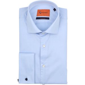 Suitable - Overhemd Dubbelmanchet Blauw - Heren - Maat 41 - Slim-fit