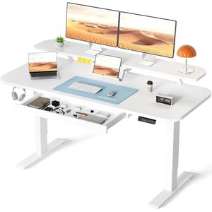 SureDeal® - Zit Sta Bureau - Elektrisch - 120x60 cm - Wit - Met Lade - Standaards