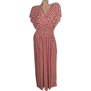 Dames maxi jurk met blokprint S/M Rood/roze/groen