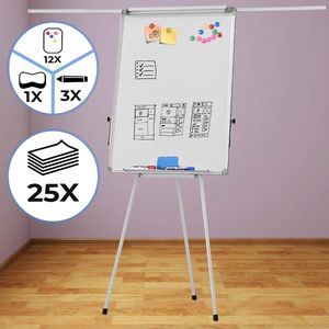 Trend24 Magneetbord - Flipchart - Whiteboard - In hoogte verstelbaar - Zilver - Wit - 60 x 90 cm