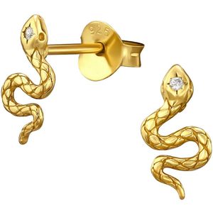 Joy|S - Zilveren slang oorbellen - oorknopjes - 5.1 x 9.6 mm - zirkonia - 14k goudplating / goldplated