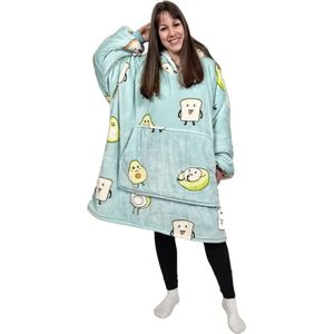 Hoodie Deken - Cuddle Hoodie - Hoodie Blanket - Deken Met Mouwen - Oversized Hoodie - Fleece Deken - Sherpa - Indoor/Outdoor Coat - Avocado - Snuggie - Met Print