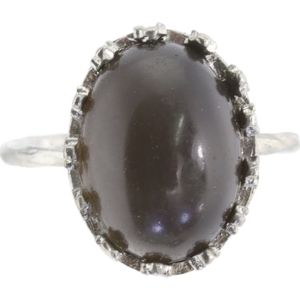 Behave - Ring - Zilverkleurige ring met antraciet zwarte steen – Mystieke elegantie & gotische chic
